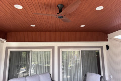 Ceiling is 1x6 beaded Versatex Canvas (color: Macore).
