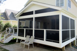 Screen porch in Wolf Rosewood decking and Trex Transcends railing - Arlington, VA