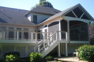 Screen porch and deck. Wolf Amberwood decking, Trex Transcends railing - Herndon, VA