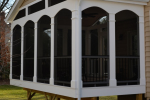 Screen porch in Wolf Rosewood decking. Trex Transcends railing - Alexandria, VA 